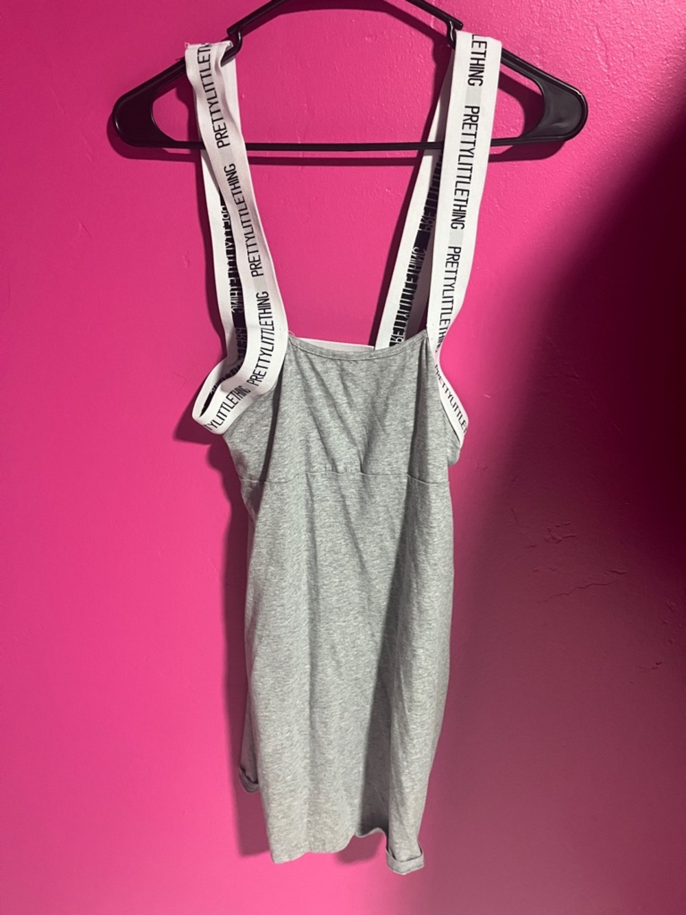 PrettyLittleThing Grey Bodycon Mini Dress with Branded White Straps